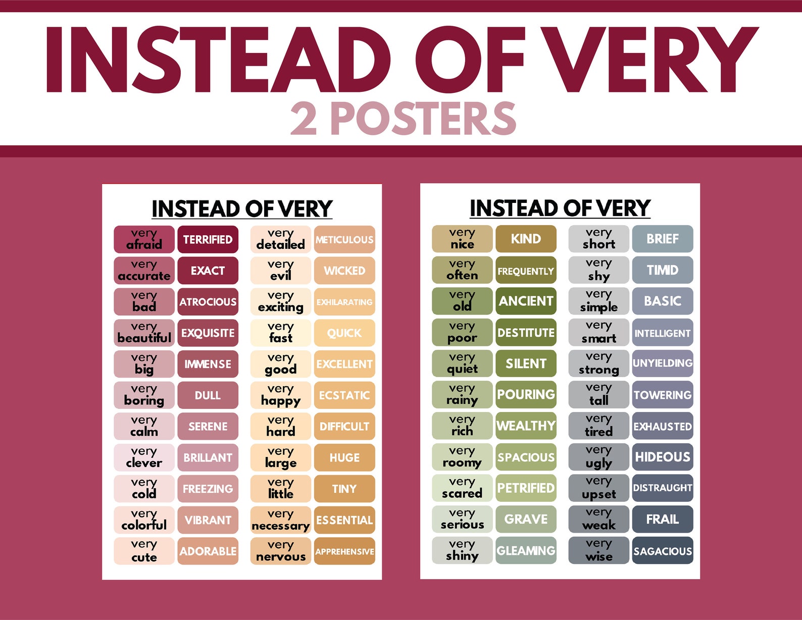 INSTEAD OF VERY Set of 2 Posters English Classroom Decor - Etsy