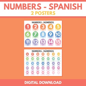 Spanish language, NUMBERS POSTER SET, Poster Set, Classroom Decor, Spanish Classroom, Educational poster, printable, digital download