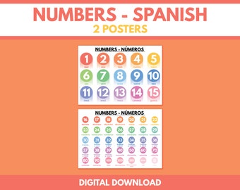 Spanish language, NUMBERS POSTER SET, Poster Set, Classroom Decor, Spanish Classroom, Educational poster, printable, digital download