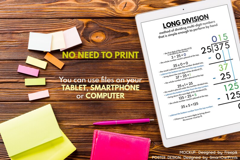 Cartel de LONG DIVISION, impresión, Cartel educativo para niños, Matemáticas, Colores del arco iris, Cartel del aula, Imprimible, descarga digital imagen 4