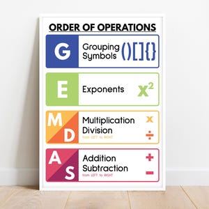 GEMDAS POSTER, Math Teacher Gift, Printable Educational Posters, Math Rules, Rainbow colors, Classroom Wall Art Poster, digital download
