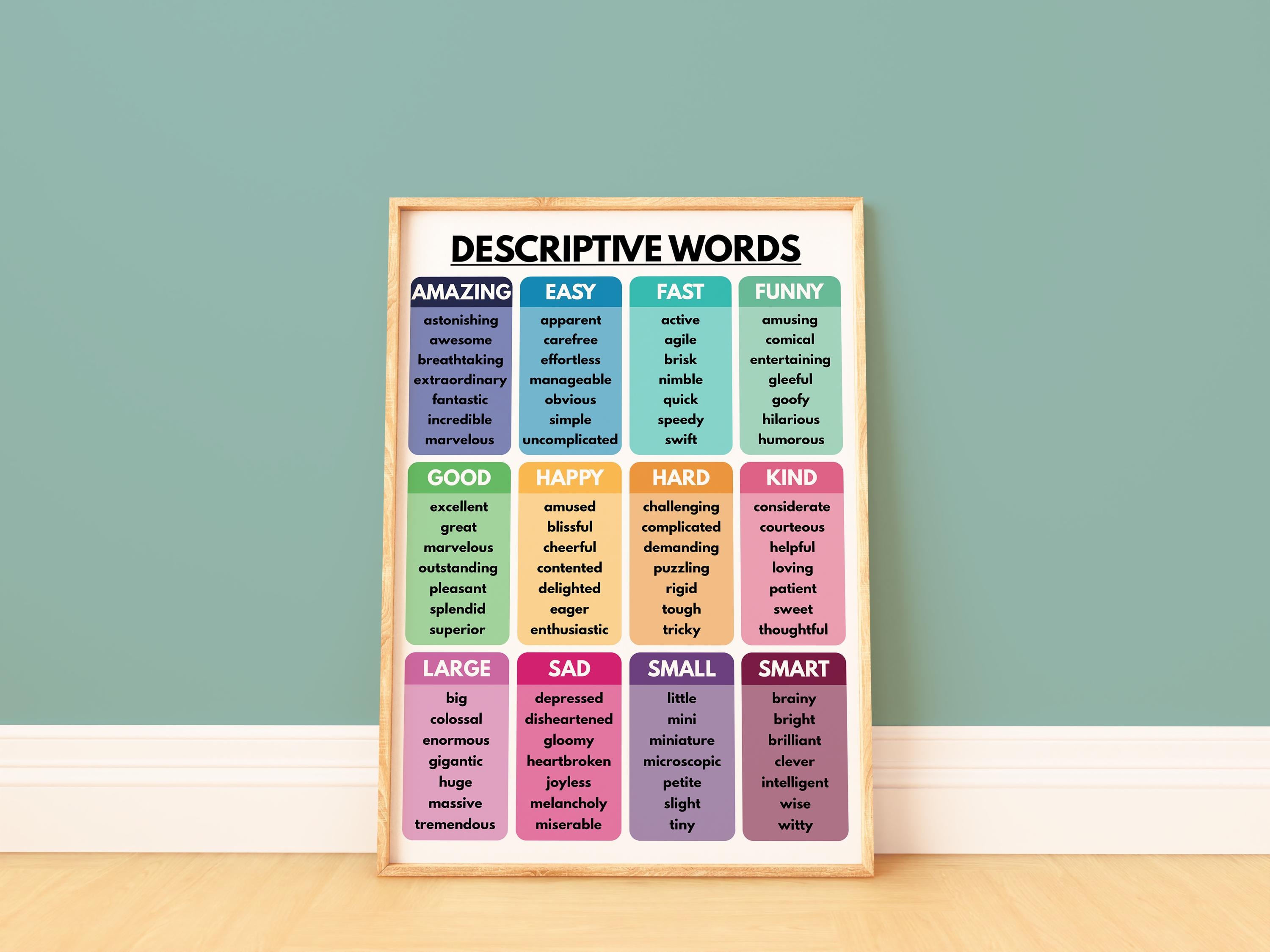 Discriptiv Poster Descriptive Words Grammar Chart Poster: Homeschool & Classroom (digital ...