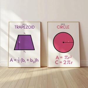 AREA FORMULAS POSTERS, Set of 8 Posters, Geometry, Educational Poster ...