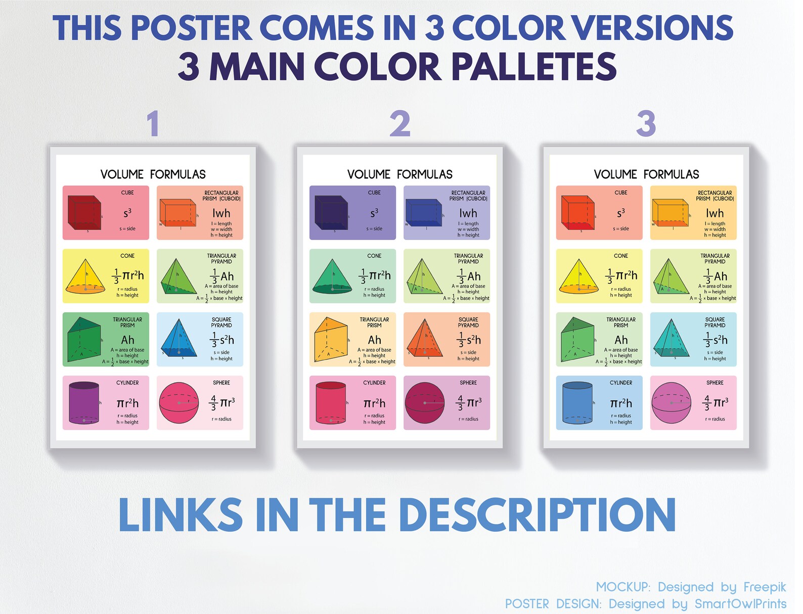 VOLUME FORMULAS 3D Geometry 3D Shapes Educational Posters - Etsy UK