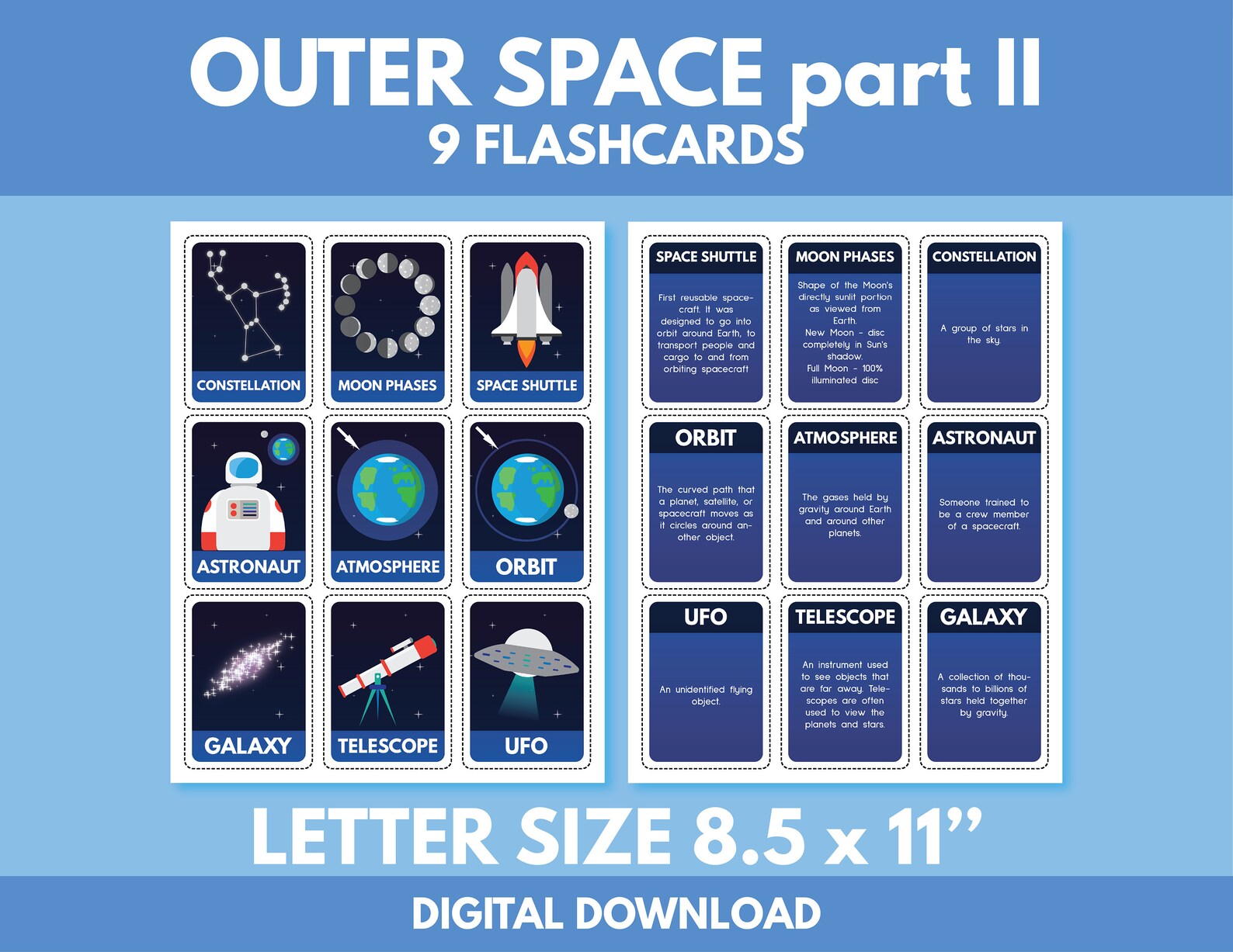 SOLAR SYSTEM FLASHCARDS for Kids, 27 Flash Cards, Montessori Learning ...