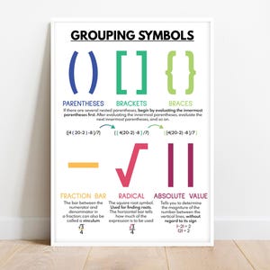 GROUPING SYMBOLS, Master GEMDAS and Math Symbols, Classroom Educational Poster, Math Anchor Chart, Homeschool, Digital Download