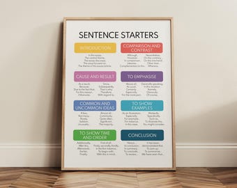 SENTENCE STARTERS POSTER, How to write an essay, Homeschool, English Classroom Poster, Educational poster, printable, digital download
