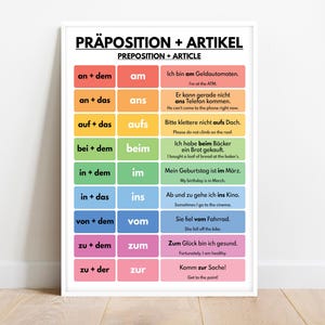 German language, ARTICLE + PREPOSITION POSTER, Grammar Chart, German Classroom Decorations, Educational posters, printable, digital download