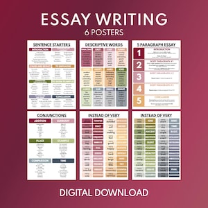 ESSAY WRITING, Poster Set 6, Schreibfertigkeit, Englische Sprache, Homeschool, Klassenzimmer Wanddekoration, Lernposter, Digital Download
