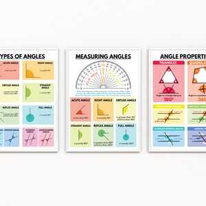 ANGLES POSTERS SET, Types of Angles, Measuring Angles, Properties ...