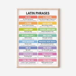 LATIN PHRASES POSTER, Vocabulary, Chart for Homeschool, English Classroom Poster, Educational Poster, Digital Download