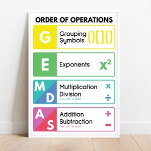 GEMDAS POSTER, Math Teacher Gift, Printable Educational Posters, Math Rules, Rainbow colors, Classroom Wall Art Poster, digital download