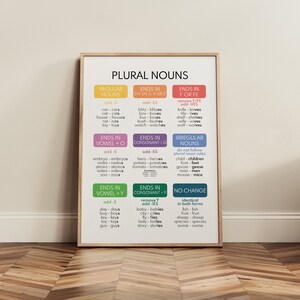 PLURAL NOUNS POSTER, Grammatik Chart für Hausschule, Klassenzimmer Wanddekoration, Spracharten, Lernposter, bedruckbar, digitaler Download