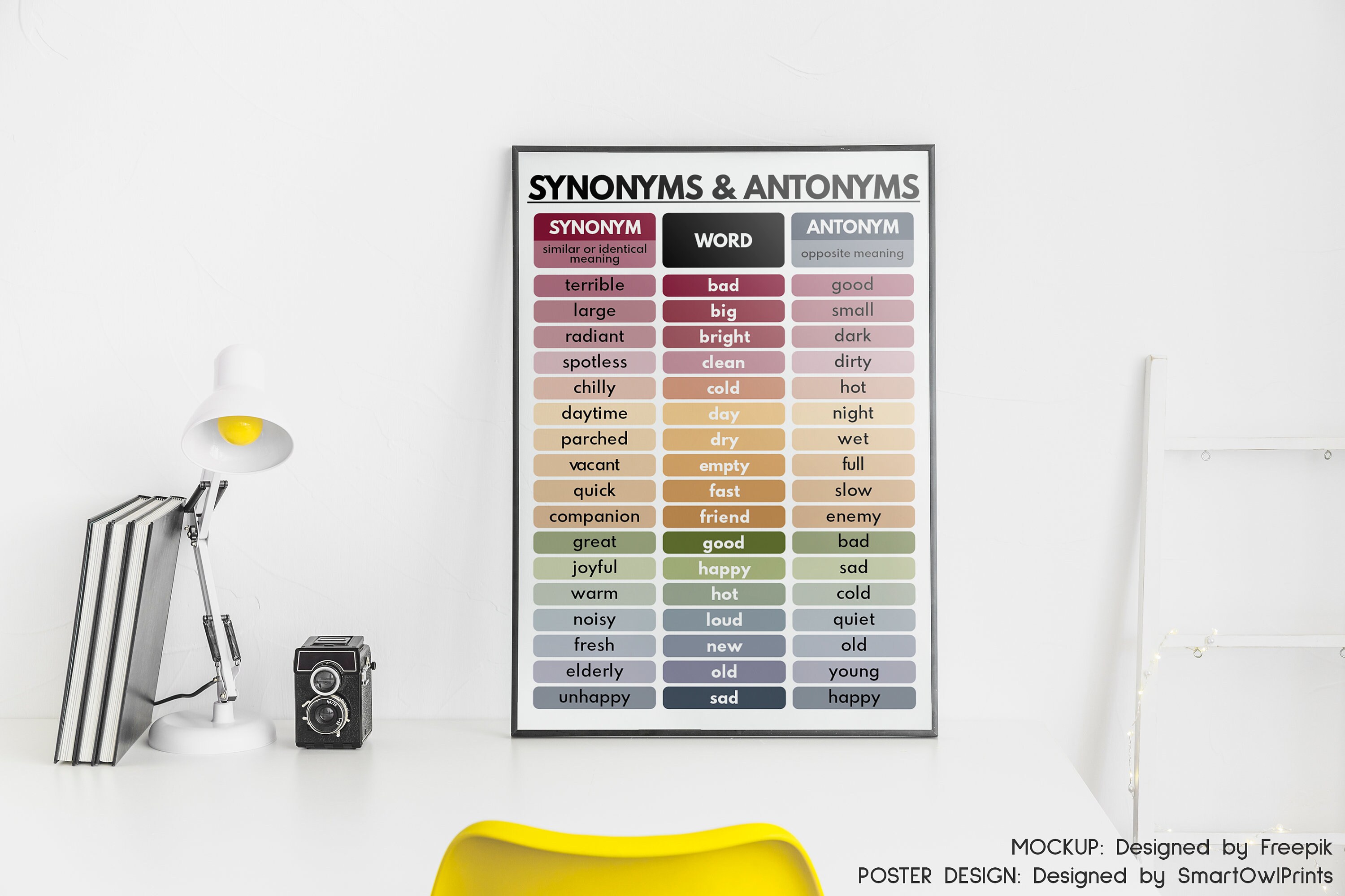 SYNONYMS & ANTONYMS POSTER, Vocabulary Chart, Homeschool, English