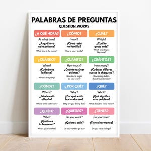 Spanish language, QUESTION WORDS POSTER, Grammar Chart, Spanish Classroom Decor, Educational Posters, Printable, Digital Download