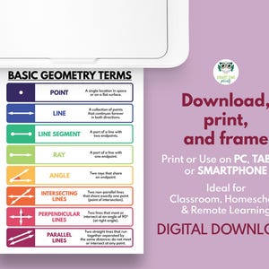 BASIC GEOMETRY TERMS, Geometry Visual Aids, Educational Poster, Math ...