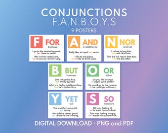 FANBOYS - ポスター7枚セット、レターサイズ、接続詞、品詞、英語文法