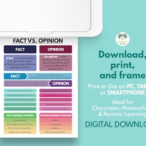 Fact Vs Opinion Poster: Classroom Educational Print (digital Download ...