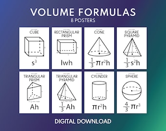 VOLUME FORMULAS 8er Set Poster, 3D Geometrie, 3D Formen, Lernposter, Klassenzimmer Wand Kunst Poster, bedruckbar, digitaler Download