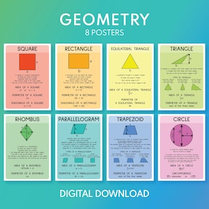 GEOMETRY SHAPES CHARTS für Kinder, Geometrie Poster, Lernposter, Mathe, Klassenzimmer Poster, bedruckbar, digitaler Download, Set mit 8 Postern