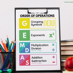 GEMDAS POSTER, Math Teacher Gift, Printable Educational Posters, Math ...
