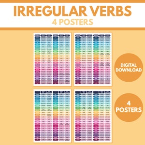 168 UNREGELMÄßIGE VERBS - 4er Set Poster, englische Sprache, Homeschool & Klassenzimmer, Lernposter, digitaler Download