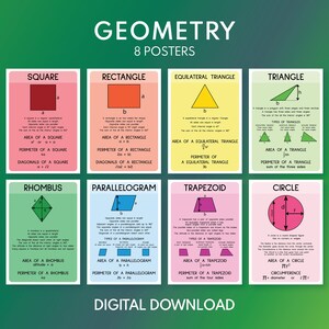 FORMEN FAKTEN für Kinder, Posterset, 8 GEOMETRY Poster, Lernposter, Mathe-Wanddeko, digitaler Download