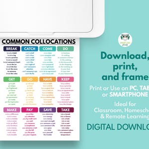 COMMON COLLOCATIONS Vocabulary Poster, English Language, Homeschool and ...