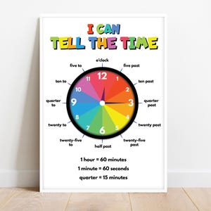 Impara a DIRE L&#39;ORA, Poster didattico, Che ore sono? Dire l&#39;ora, Risorse per insegnanti, Colori dell&#39;arcobaleno, Decorazioni per l&#39;aula, Download digitale