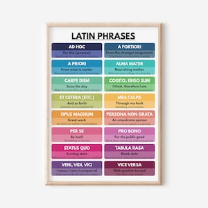 LATIN PHRASES POSTER, Vocabulary, Pastel Color Scheme, Chart for Homeschool, English Classroom Poster, Educational Poster, Digital Download