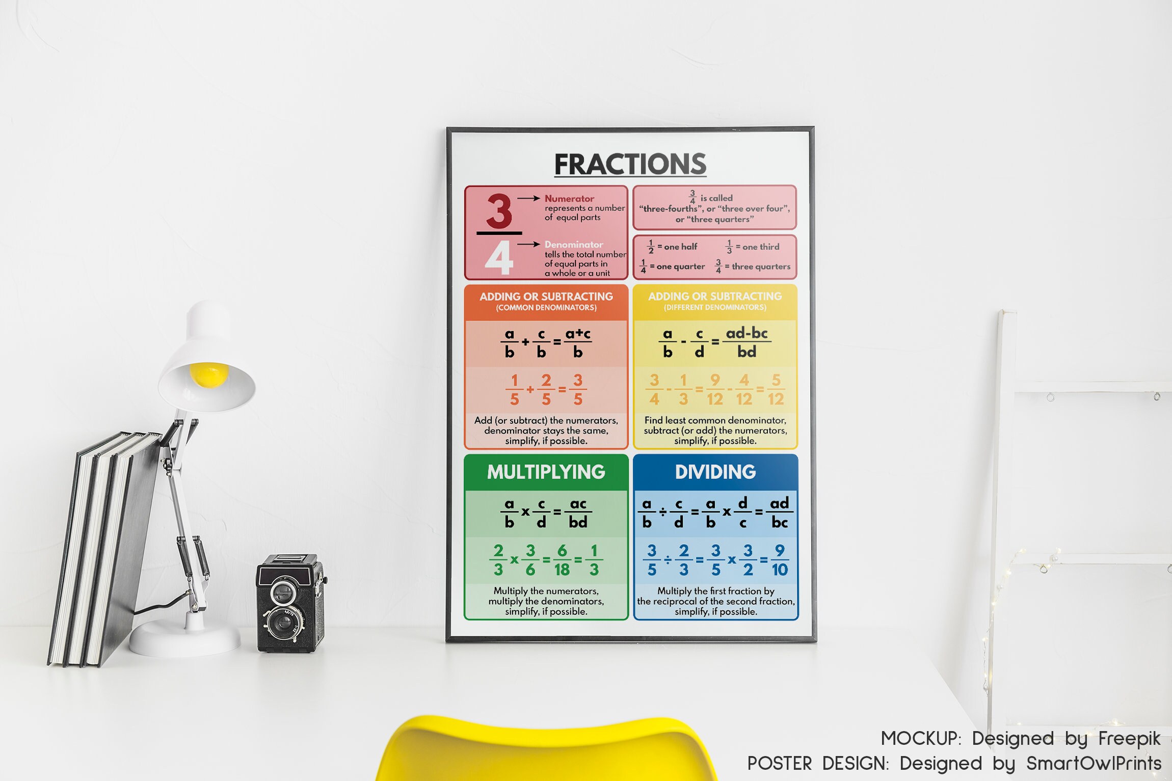 FRACTIONS POSTER, Fractions Operations, Educational Posters for Kids ...