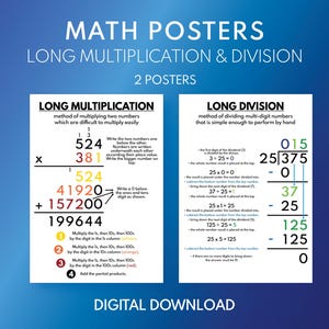LONG MULTIPLICATION and DIVISION posters, Educational posters for kids, Teaching Resources, Classroom Decor, Printable, digital download