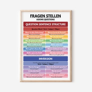 Deutsche Sprache, FRAGEN STELLEN POSTER, W-Fragen, Fragen Wörter, Grammatik Tabelle, Klassenzimmer Dekoration, Lernposter, Digitaler Download
