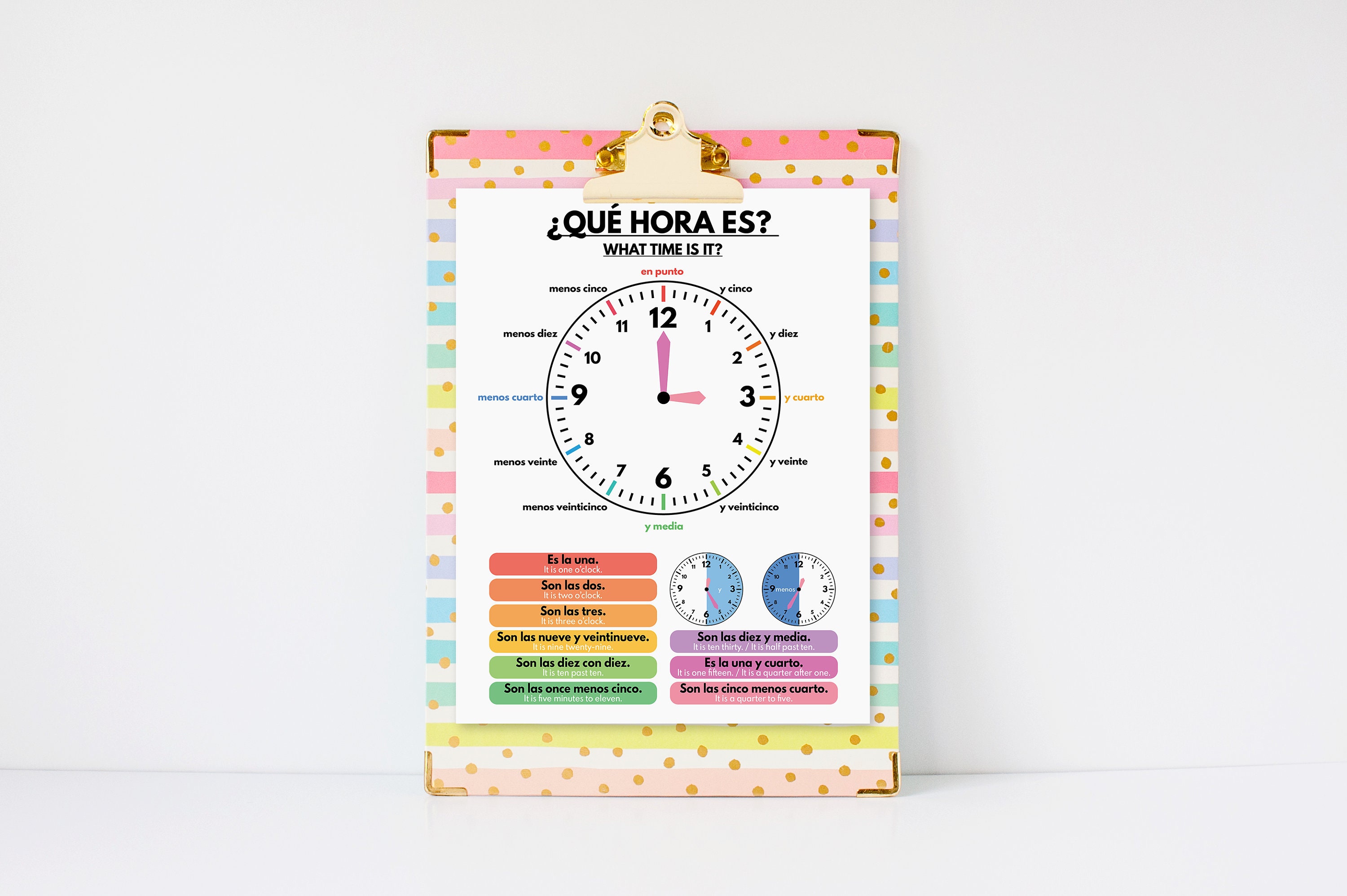 1pc Spanish Language Non-woven Time Education Poster,hd Printed Oil  Painting Cloth Material Kindergarten Wall Art ,children's Early Education  Learning Time Clock Chart