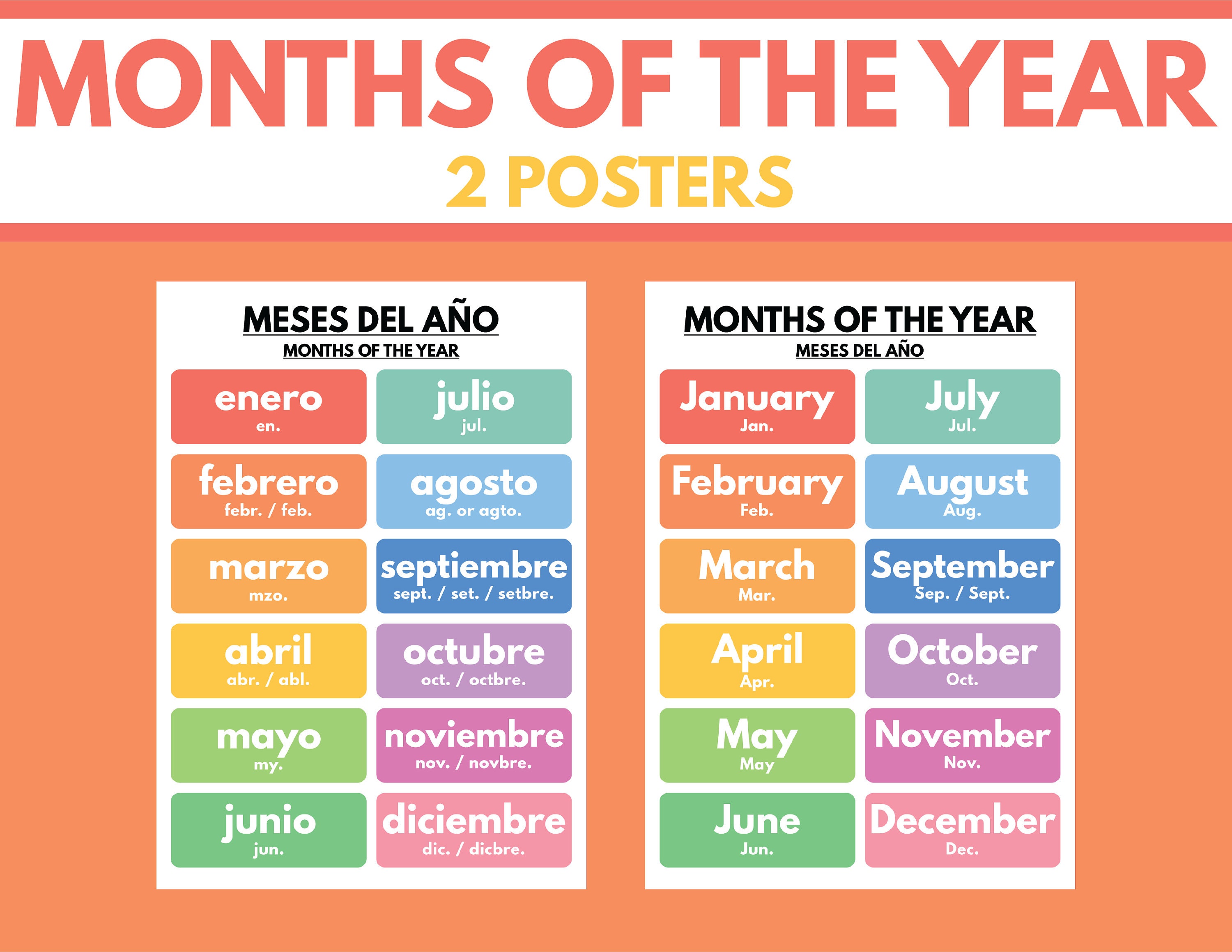 Spanish Language MONTHS Of THE YEAR In Spanish 2 Posters Etsy