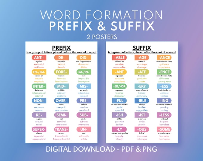 Prefixes and Suffixes Anchor Chart - Etsy Canada