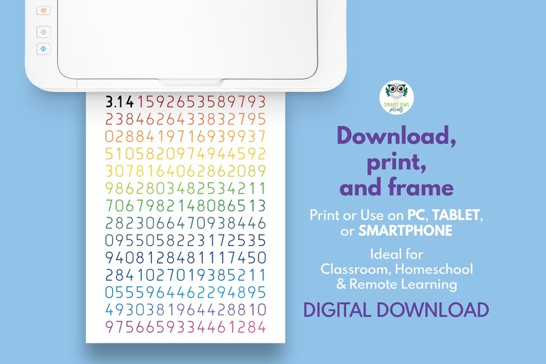 PI NUMBER poster, Educational poster, Math, Rainbow colors, Classroom Wall Art Poster, Printable, Geometry poster, digital download image 9