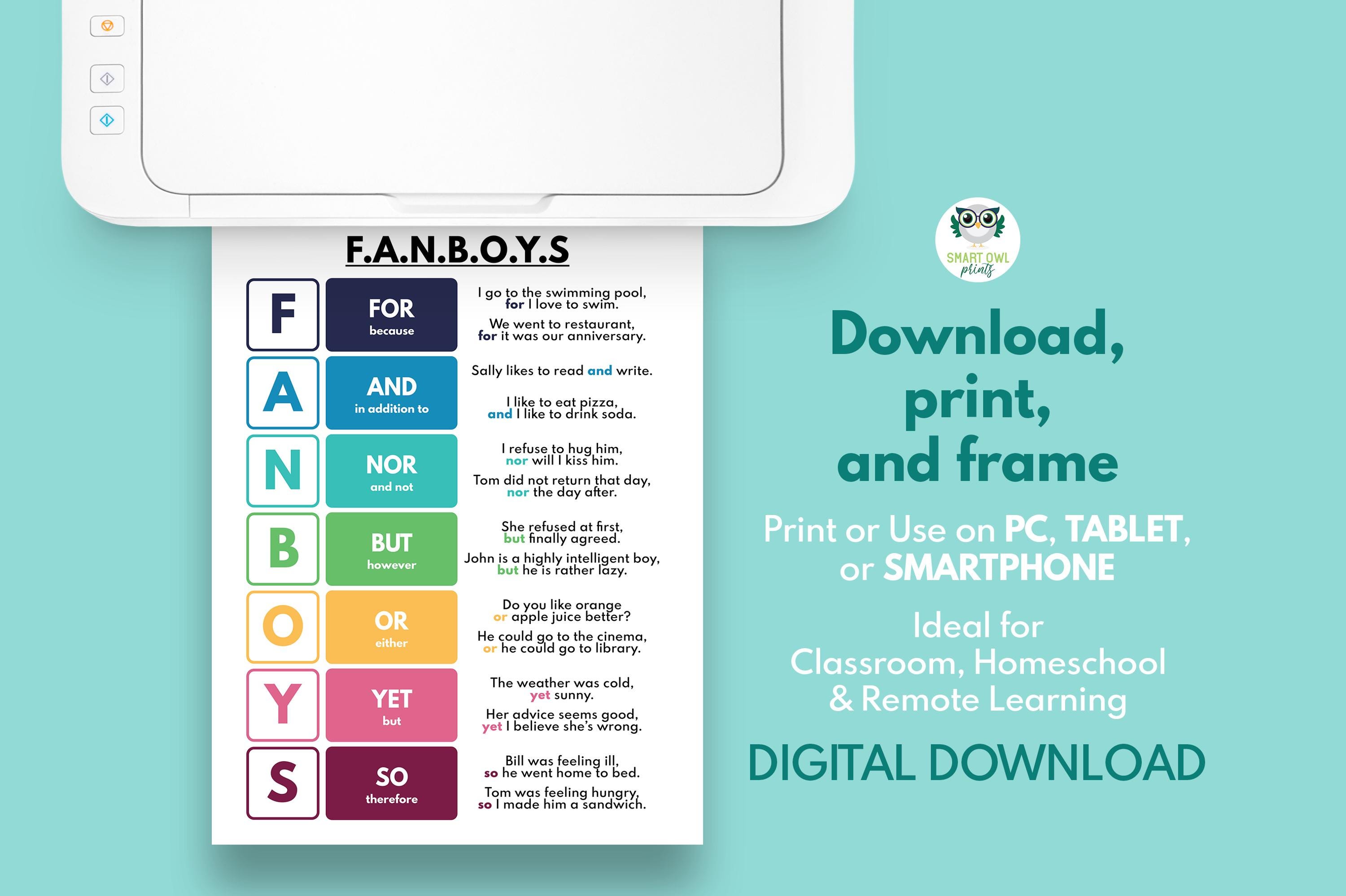 FANBOYS - CONJUNCTIONS POSTER, Parts of Speech, English Grammar ...