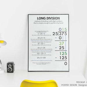Cartel de LONG DIVISION, impresión, Cartel educativo para niños, Matemáticas, Colores del arco iris, Cartel del aula, Imprimible, descarga digital imagen 3