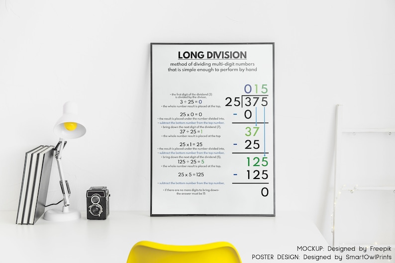 Cartel de LONG DIVISION, impresión, Cartel educativo para niños, Matemáticas, Colores del arco iris, Cartel del aula, Imprimible, descarga digital imagen 3