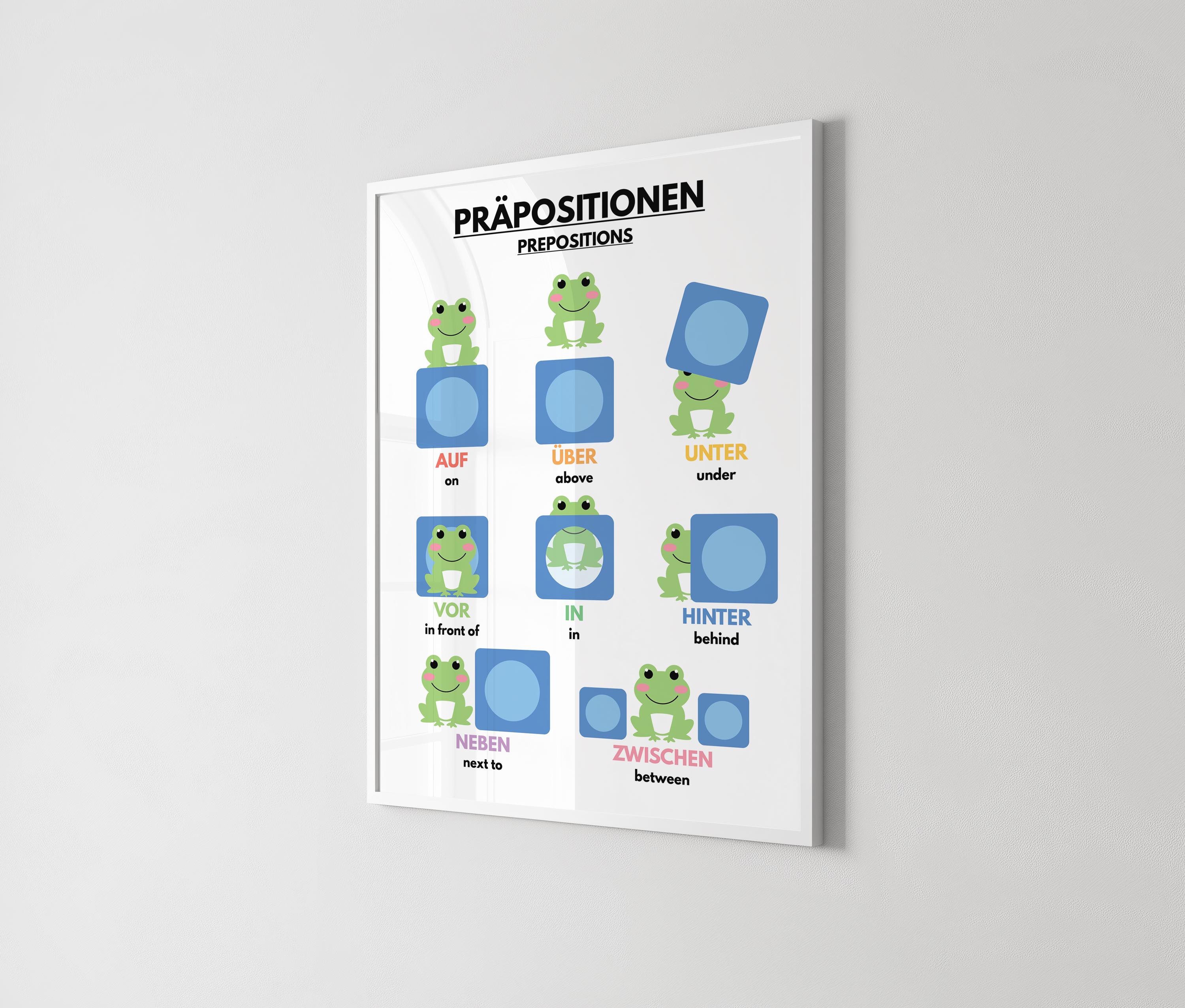 PREPOSITIONS for Kids, German Language, Grammar and Vocabulary Chart ...