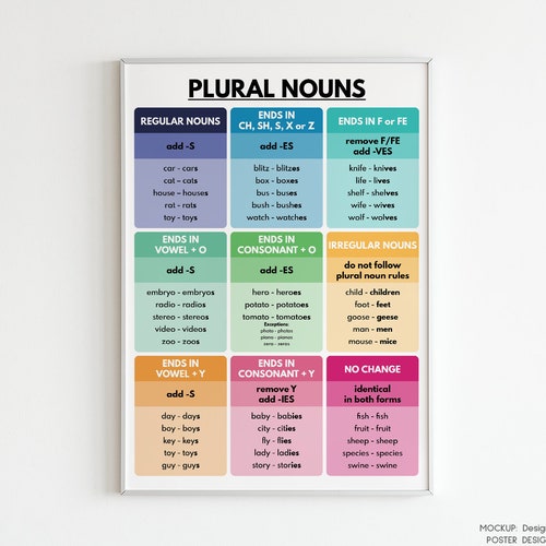 PLURAL NOUNS POSTER Grammar Chart for Homeschool Classroom Etsy India