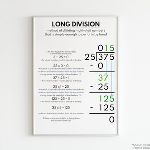 Cartel de LONG DIVISION, impresión, Cartel educativo para niños, Matemáticas, Colores del arco iris, Cartel del aula, Imprimible, descarga digital imagen 2