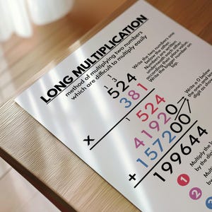 LONG MULTIPLICATION POSTER, Educational Poster for Kids, Math Classroom ...