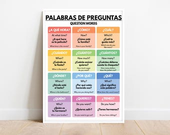 Spanish language, QUESTION WORDS POSTER, Grammar Chart, Spanish Classroom Decor, Educational poster, printable, digital download