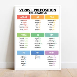 VERBS + PREPOSITION COLLOCATIONS, Grammar Chart for Homeschool, Learn English, Educational Resources, Digital Download