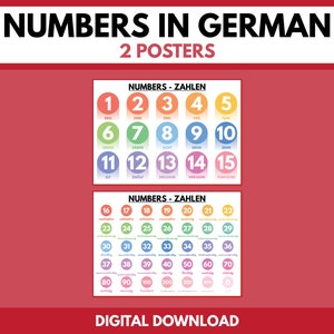 ZAHLEN POSTER SET Deutsch - Set mit 2 Poster, Klassenzimmer Dekor, Deutsch Klassenzimmer, Lernposter zum Ausdrucken, Digital Download