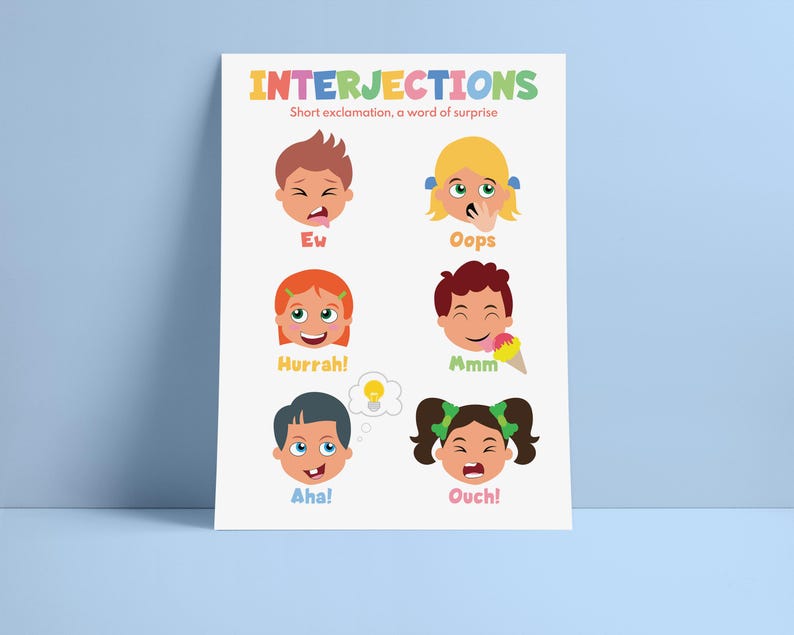 Interjections Grammar Chart for Kids, Educational Poster (digital ...
