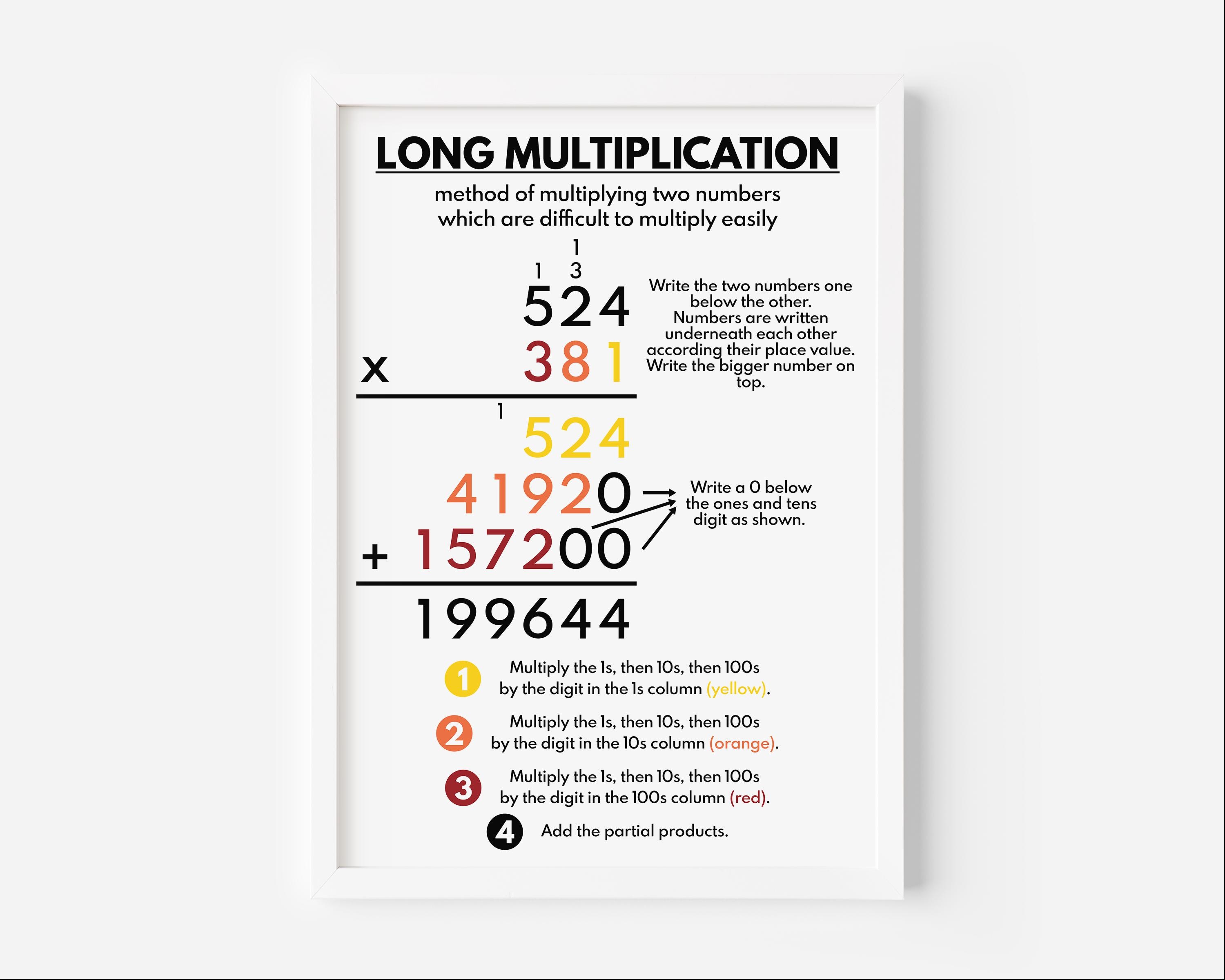 LONG MULTIPLICATION Poster, Educational Postesr for Kids, Math ...