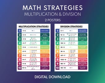 MULTIPLICATION and DIVISION STRATEGIES - Set of 2 Posters, Educational Posters for Kids, Teaching Math, Classroom Poster, Digital Download